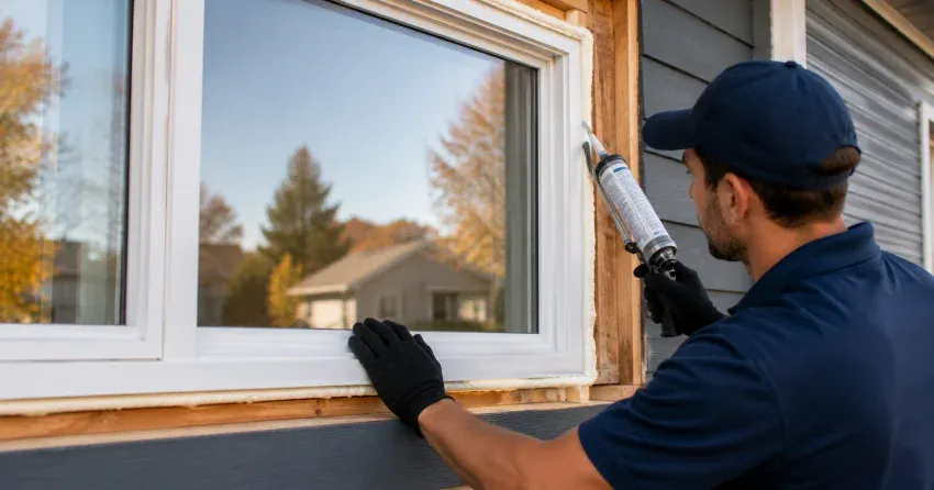 technician installing a new vinyl window in Orono