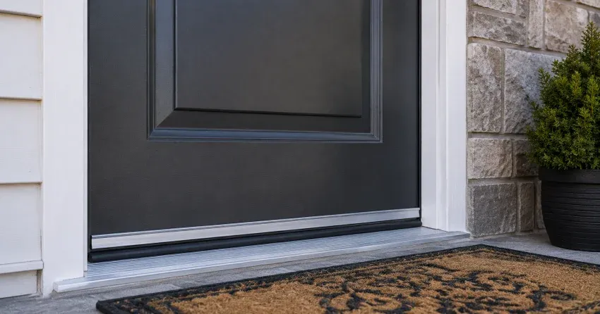 technician replacing worn door weatherstripping in Orono home
