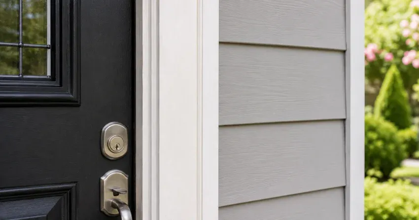 technician inspecting door jamb behind cracked casing in Orono home