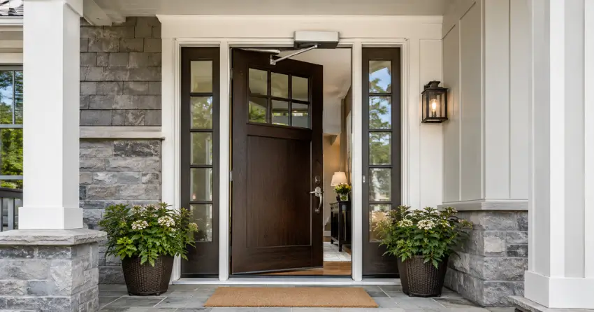 residential automatic door opener installed on exterior entry door in Orono
