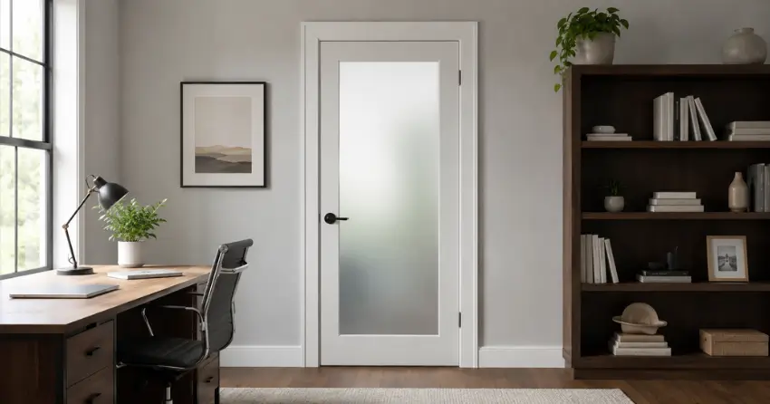 frosted interior door installed in home office in Orono