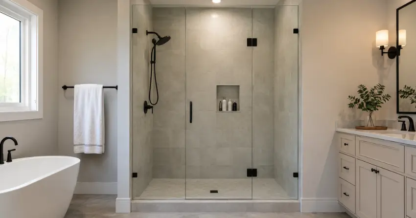 new frameless glass shower door installed in Orono