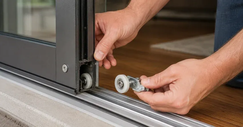 sliding door alignment Orono technician adjusting roller track