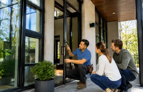 Modern home exterior with floor-to-ceiling windows by Windows & Doors Orono