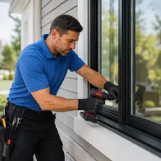 A replacement door squared and sealed in place